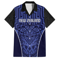 Custom Basketball New Zealand Family Matching Puletasi and Hawaiian Shirt Blue Maori Ta Moko Indigenous LT9 Dad's Shirt - Short Sleeve Blue - Polynesian Pride