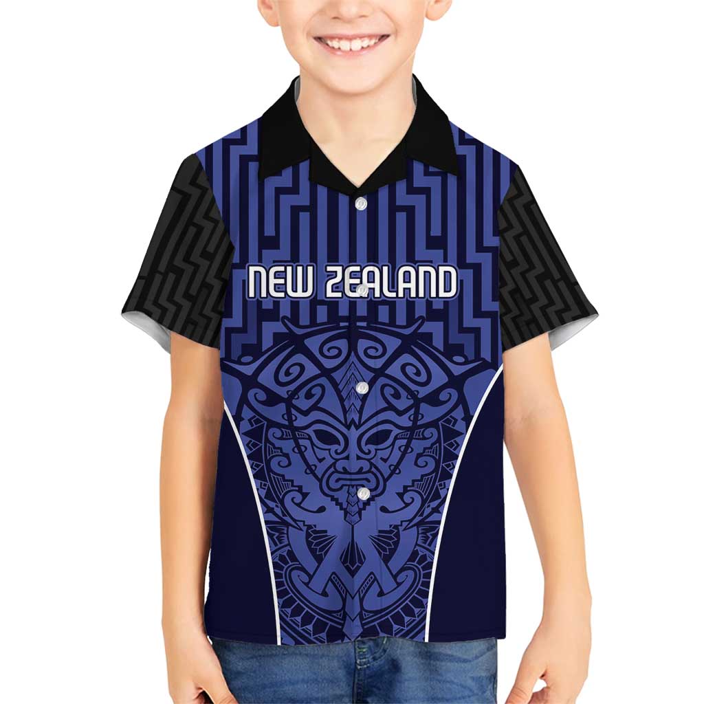 Custom Basketball New Zealand Family Matching Puletasi and Hawaiian Shirt Blue Maori Ta Moko Indigenous LT9 Son's Shirt Blue - Polynesian Pride