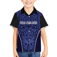 Custom Basketball New Zealand Family Matching Puletasi and Hawaiian Shirt Blue Maori Ta Moko Indigenous LT9 Son's Shirt Blue - Polynesian Pride