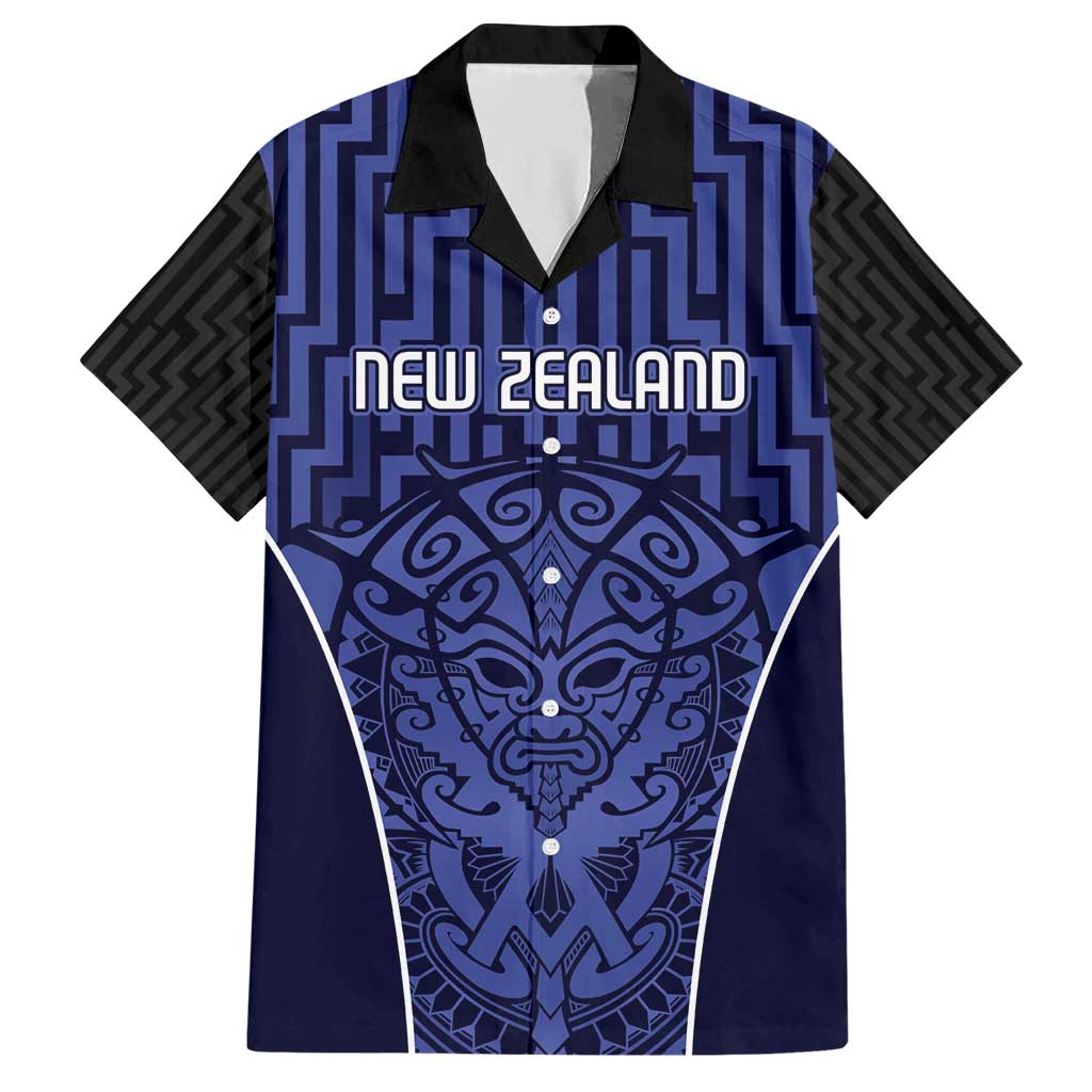 Custom Basketball New Zealand Hawaiian Shirt Blue Maori Ta Moko Indigenous - Polynesian Pride
