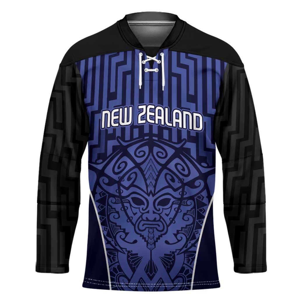 Custom Basketball New Zealand Hockey Jersey Blue Maori Ta Moko Indigenous - Polynesian Pride
