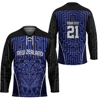Custom Basketball New Zealand Hockey Jersey Blue Maori Ta Moko Indigenous - Polynesian Pride