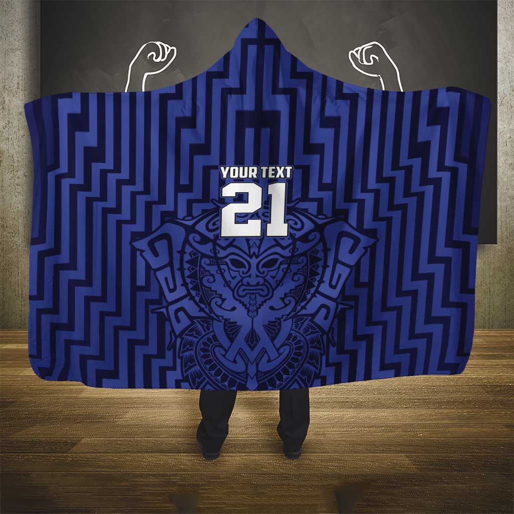 Custom Basketball New Zealand Hooded Blanket Blue Maori Ta Moko Indigenous - Polynesian Pride