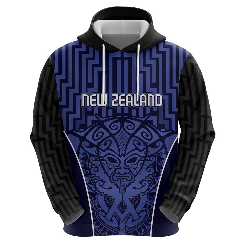 Custom Basketball New Zealand Hoodie Blue Maori Ta Moko Indigenous - Polynesian Pride