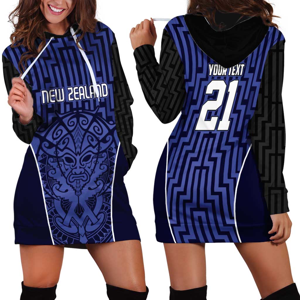 Custom Basketball New Zealand Hoodie Dress Blue Maori Ta Moko Indigenous - Polynesian Pride