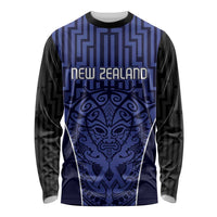 Custom Basketball New Zealand Long Sleeve Shirt Blue Maori Ta Moko Indigenous - Polynesian Pride