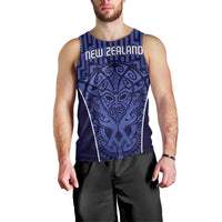 Custom Basketball New Zealand Men Tank Top Blue Maori Ta Moko Indigenous - Polynesian Pride