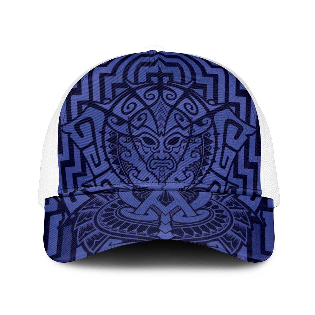 Basketball New Zealand Mesh Trucker Cap Blue Maori Ta Moko Indigenous - Polynesian Pride