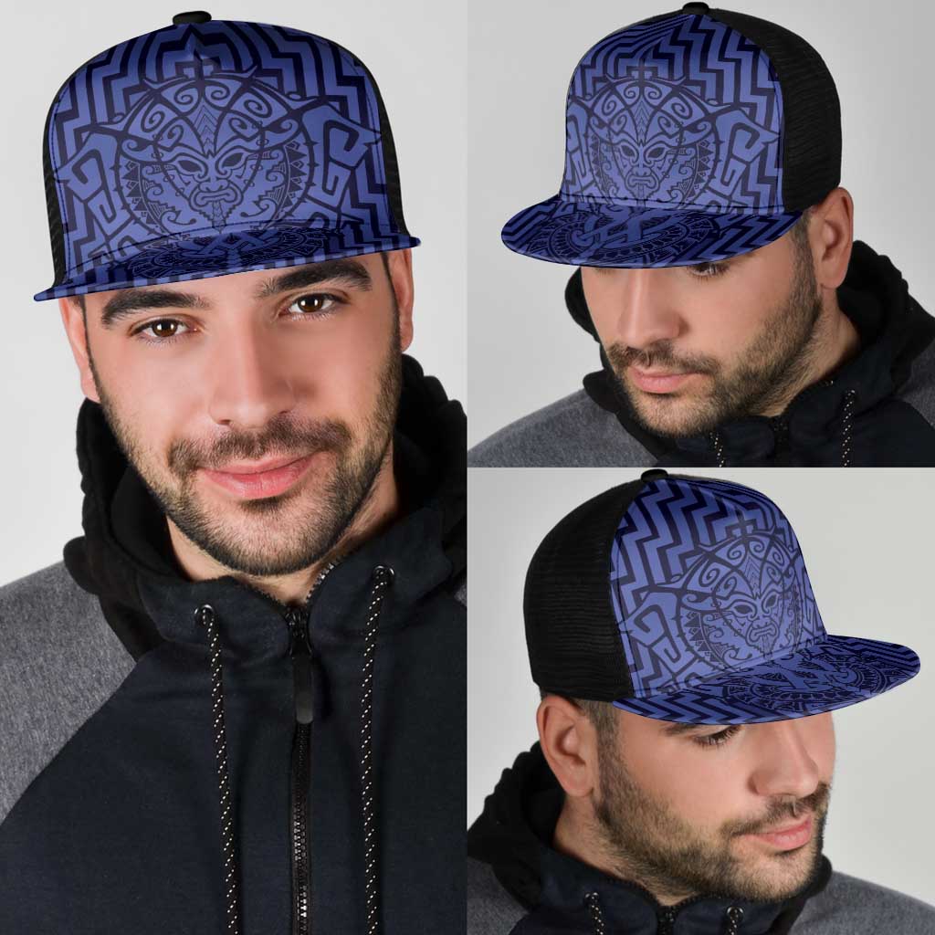 Basketball New Zealand Mesh Trucker Cap Blue Maori Ta Moko Indigenous - Polynesian Pride