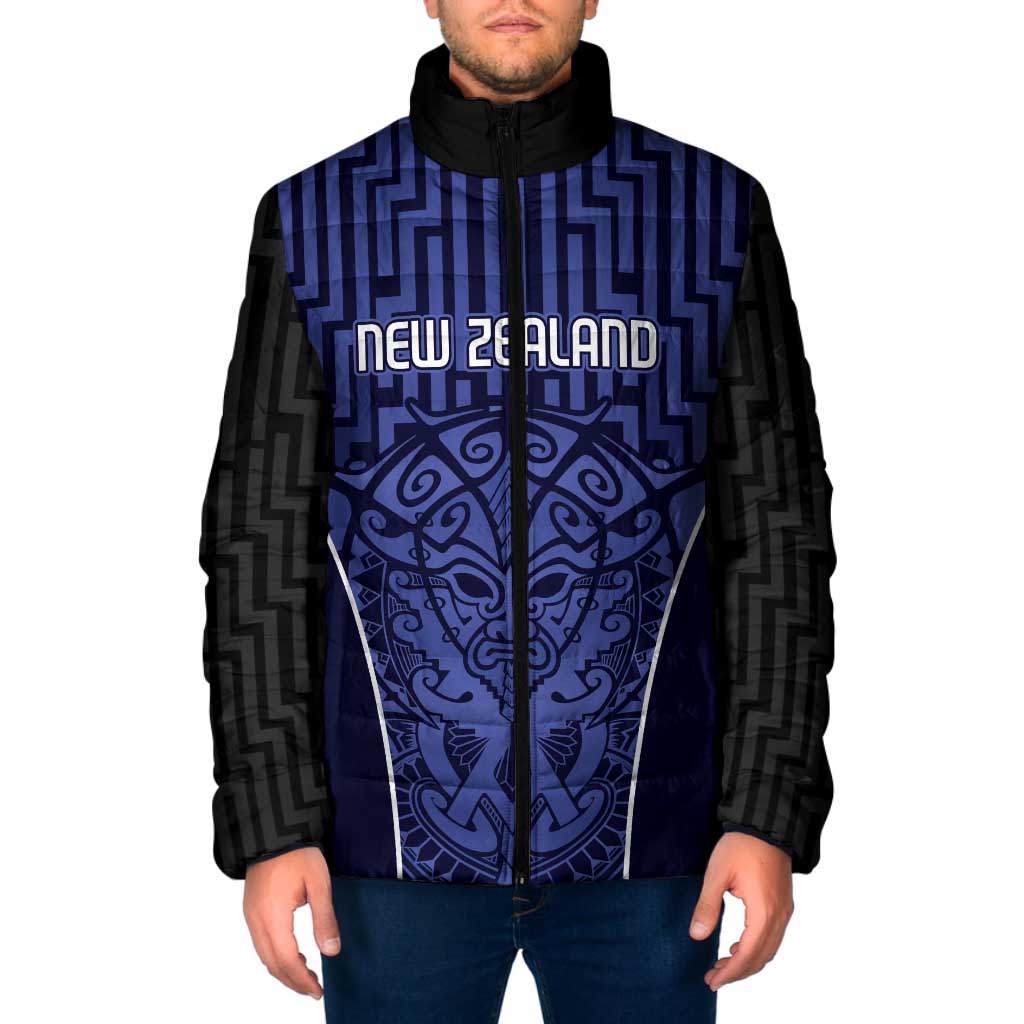 Custom Basketball New Zealand Padded Jacket Blue Maori Ta Moko Indigenous - Polynesian Pride