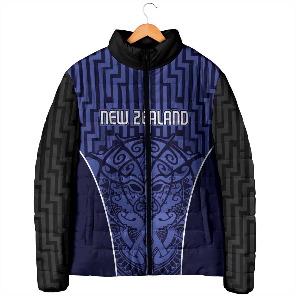 Custom Basketball New Zealand Padded Jacket Blue Maori Ta Moko Indigenous LT9 - Polynesian Pride
