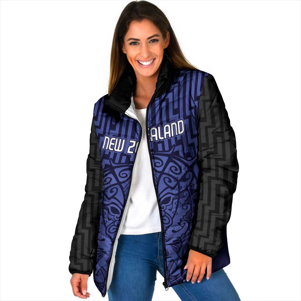 Custom Basketball New Zealand Padded Jacket Blue Maori Ta Moko Indigenous LT9 - Polynesian Pride
