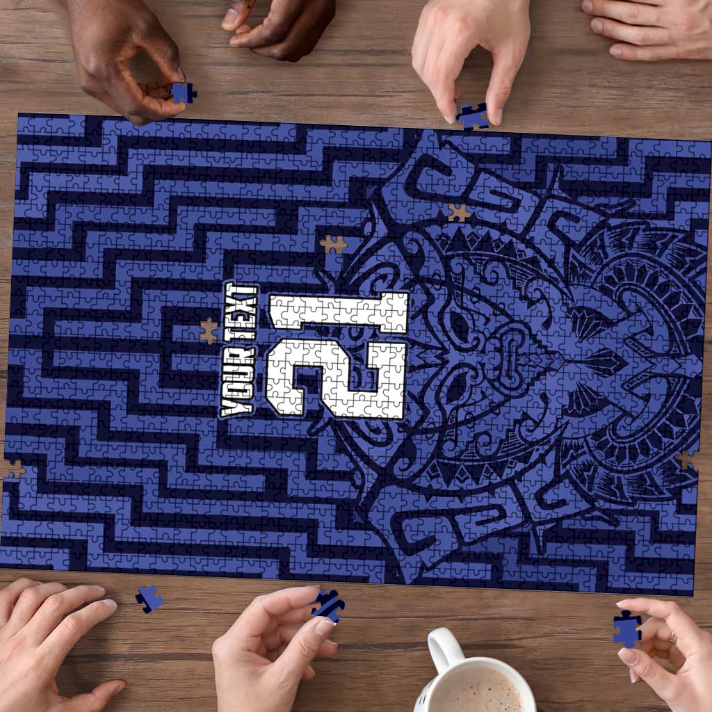 Custom Basketball New Zealand Puzzle Blue Maori Ta Moko Indigenous LT9 - Polynesian Pride