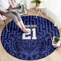 Custom Basketball New Zealand Round Carpet Blue Maori Ta Moko Indigenous - Polynesian Pride