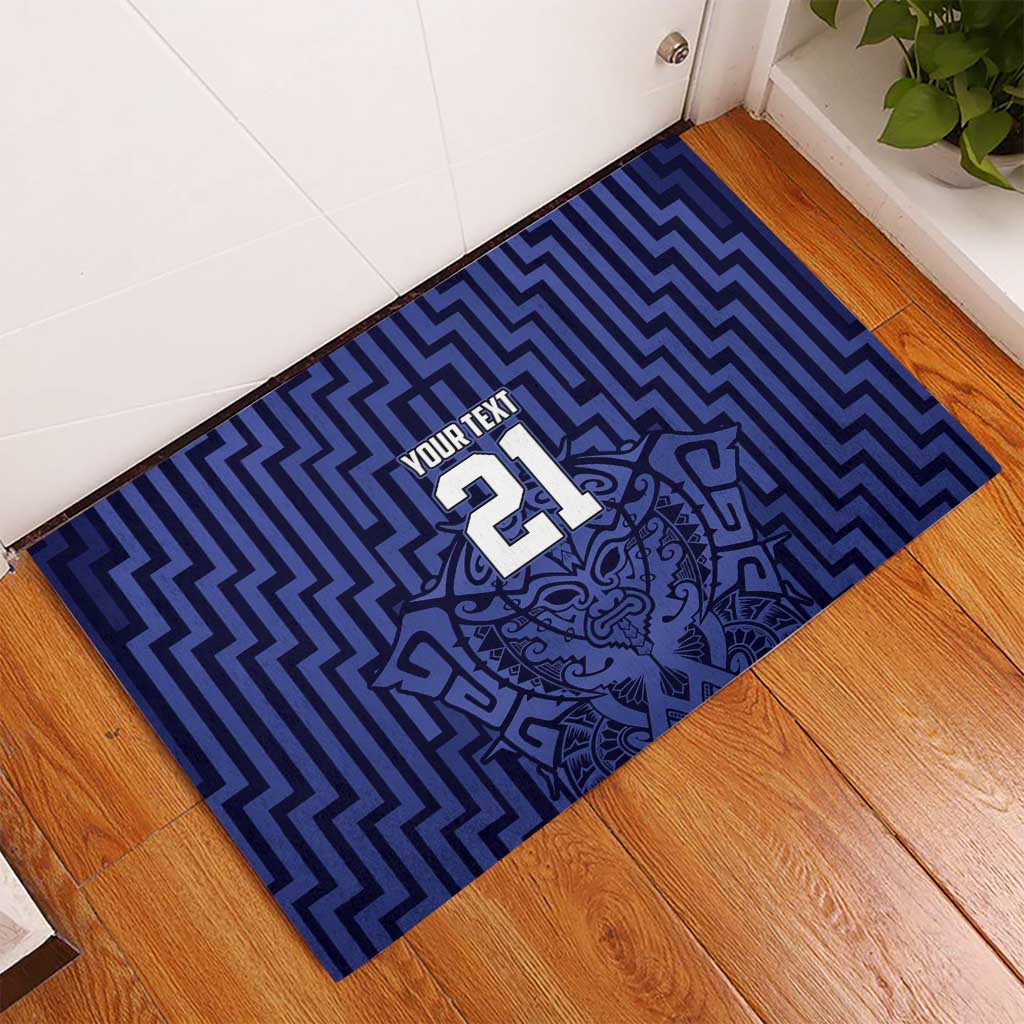Custom Basketball New Zealand Rubber Doormat Blue Maori Ta Moko Indigenous - Polynesian Pride