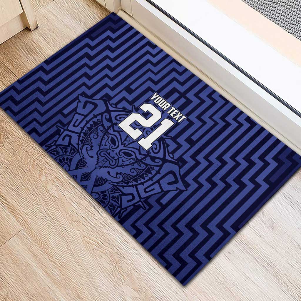 Custom Basketball New Zealand Rubber Doormat Blue Maori Ta Moko Indigenous - Polynesian Pride