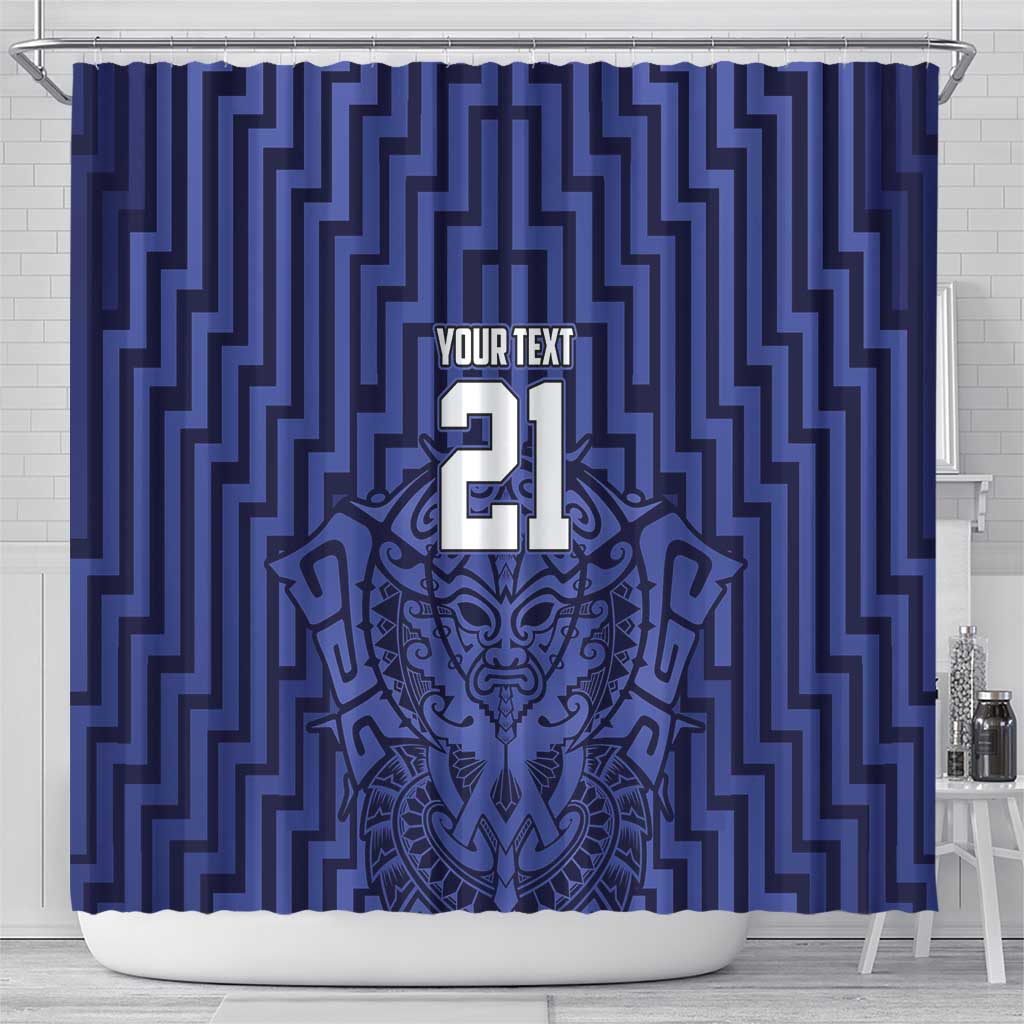 Custom Basketball New Zealand Shower Curtain Blue Maori Ta Moko Indigenous - Polynesian Pride