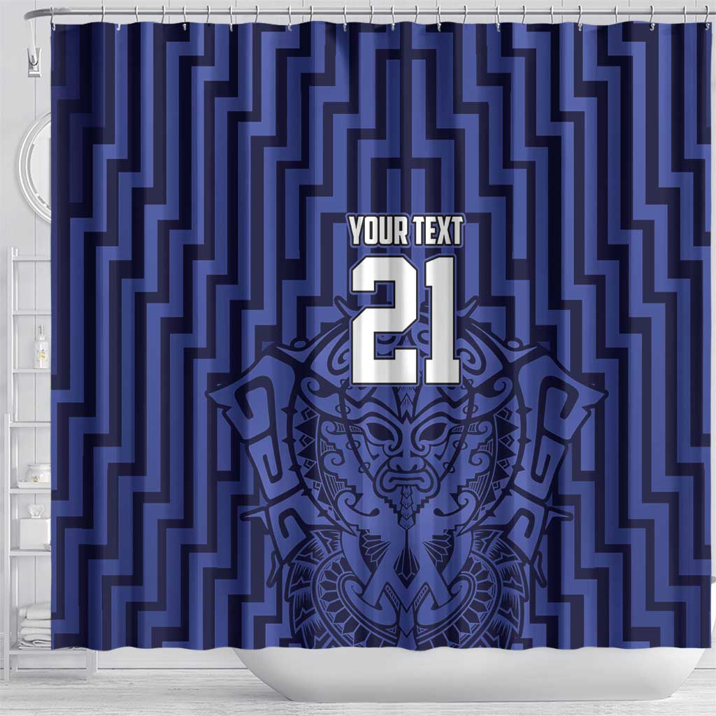 Custom Basketball New Zealand Shower Curtain Blue Maori Ta Moko Indigenous - Polynesian Pride