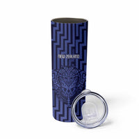 Custom Basketball New Zealand Skinny Tumbler Blue Maori Ta Moko Indigenous - Polynesian Pride