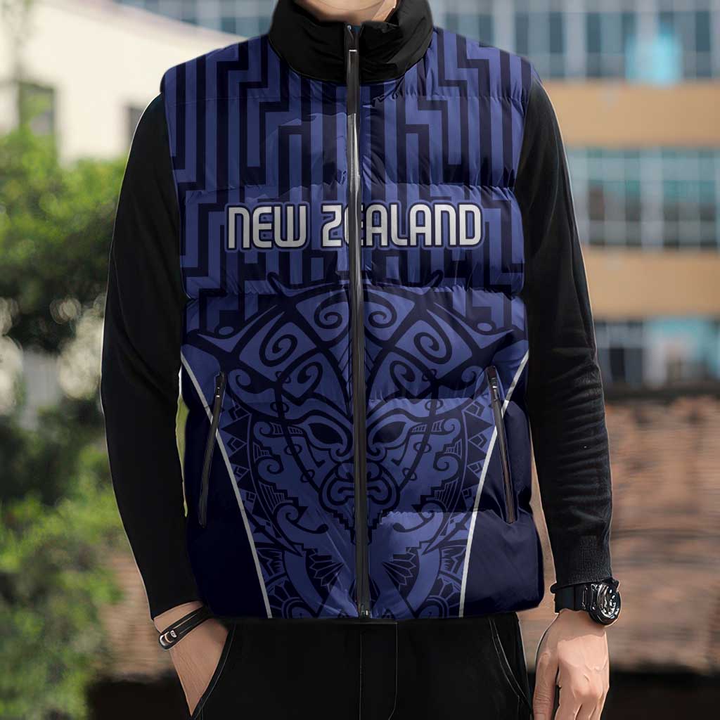 Custom Basketball New Zealand Sleeveless Puffer Jacket Blue Maori Ta Moko Indigenous LT9 - Polynesian Pride