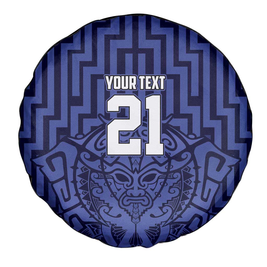 Custom Basketball New Zealand Spare Tire Cover Blue Maori Ta Moko Indigenous - Polynesian Pride