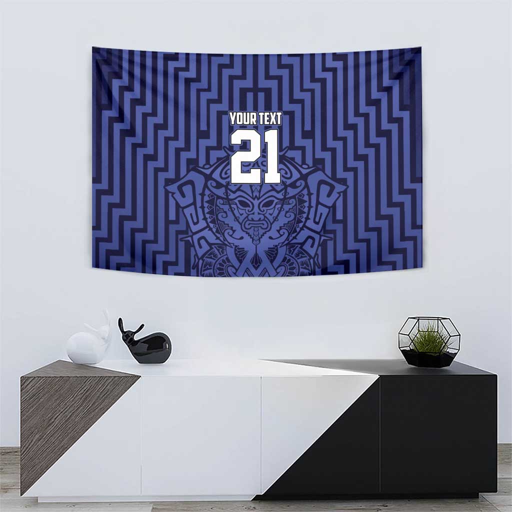 Custom Basketball New Zealand Tapestry Blue Maori Ta Moko Indigenous - Polynesian Pride