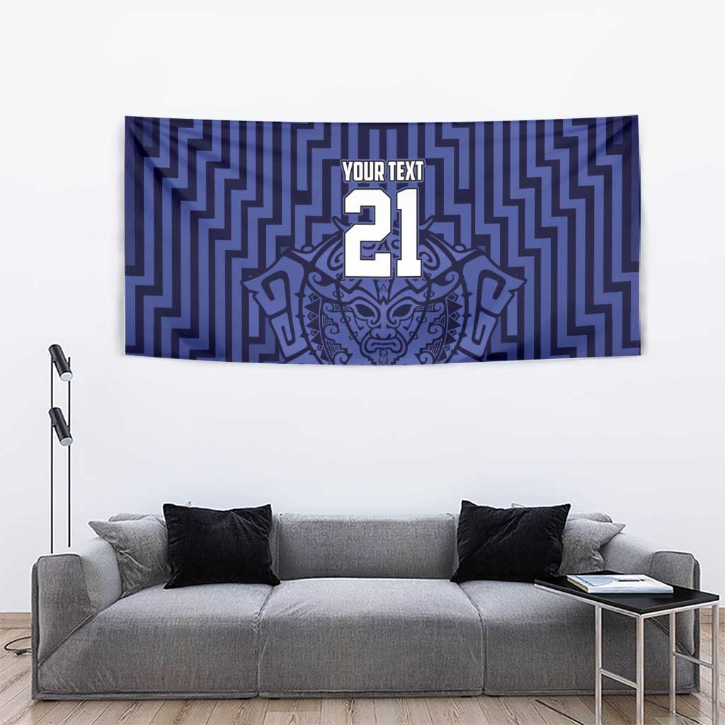 Custom Basketball New Zealand Tapestry Blue Maori Ta Moko Indigenous - Polynesian Pride