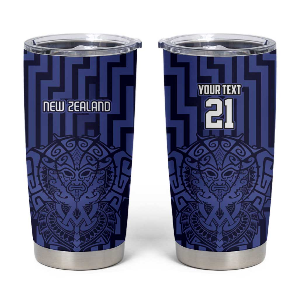 Custom Basketball New Zealand Tumbler Cup Blue Maori Ta Moko Indigenous - Polynesian Pride