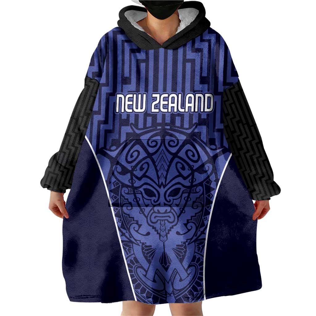 Custom Basketball New Zealand Wearable Blanket Hoodie Blue Maori Ta Moko Indigenous - Polynesian Pride