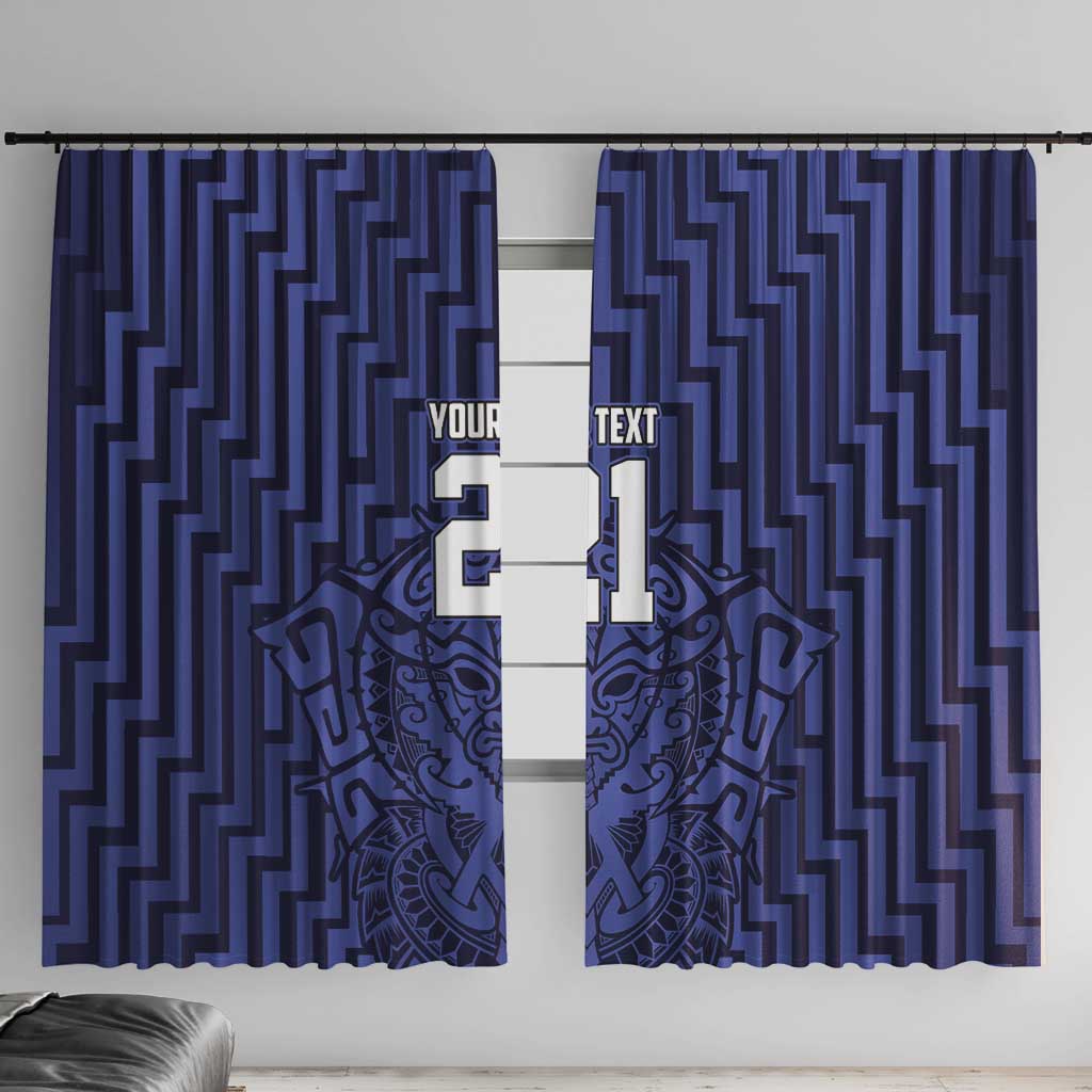 Custom Basketball New Zealand Window Curtain Blue Maori Ta Moko Indigenous - Polynesian Pride