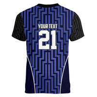 Custom Basketball New Zealand Women V-Neck T-Shirt Blue Maori Ta Moko Indigenous - Polynesian Pride