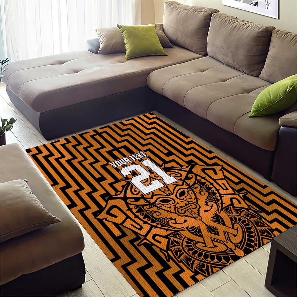 Custom Basketball New Zealand Area Rug Gold Maori Ta Moko Indigenous - Polynesian Pride
