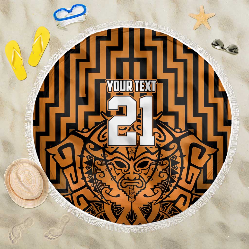 Custom Basketball New Zealand Beach Blanket Gold Maori Ta Moko Indigenous - Polynesian Pride