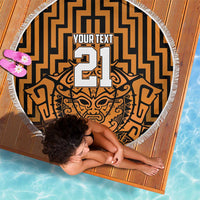 Custom Basketball New Zealand Beach Blanket Gold Maori Ta Moko Indigenous - Polynesian Pride