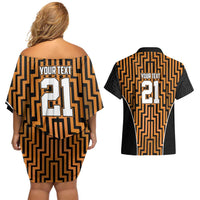 Custom Basketball New Zealand Couples Matching Off Shoulder Short Dress and Hawaiian Shirt Gold Maori Ta Moko Indigenous - Polynesian Pride