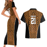 Custom Basketball New Zealand Couples Matching Short Sleeve Bodycon Dress and Hawaiian Shirt Gold Maori Ta Moko Indigenous - Polynesian Pride