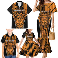 Custom Basketball New Zealand Family Matching Mermaid Dress and Hawaiian Shirt Gold Maori Ta Moko Indigenous - Polynesian Pride
