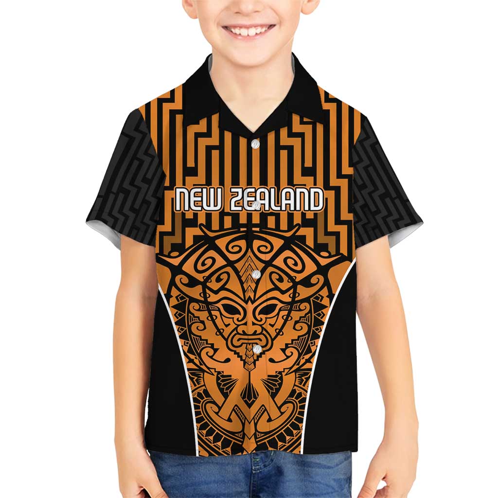 Custom Basketball New Zealand Family Matching Puletasi and Hawaiian Shirt Gold Maori Ta Moko Indigenous - Polynesian Pride