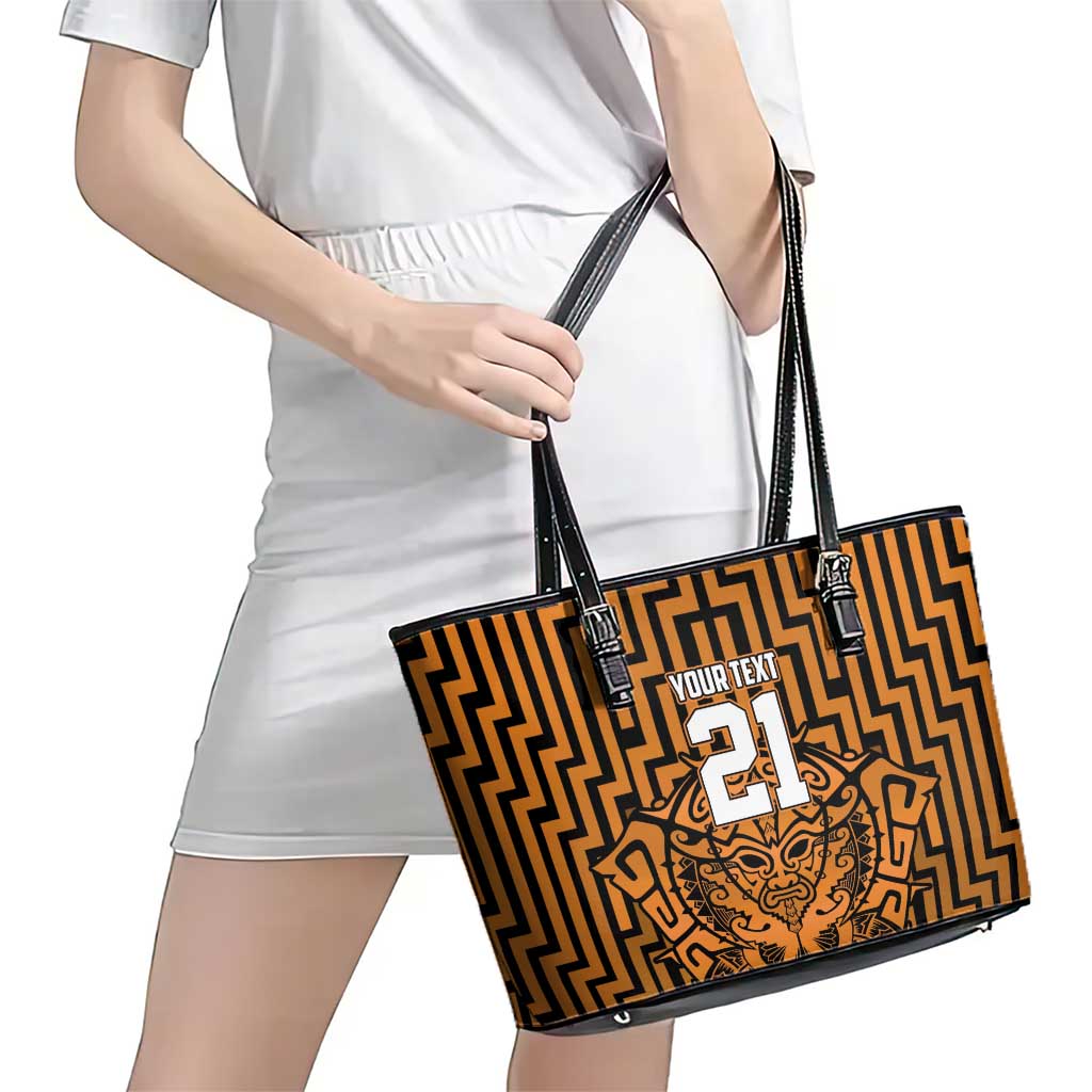 Custom Basketball New Zealand Leather Tote Bag Gold Maori Ta Moko Indigenous - Polynesian Pride
