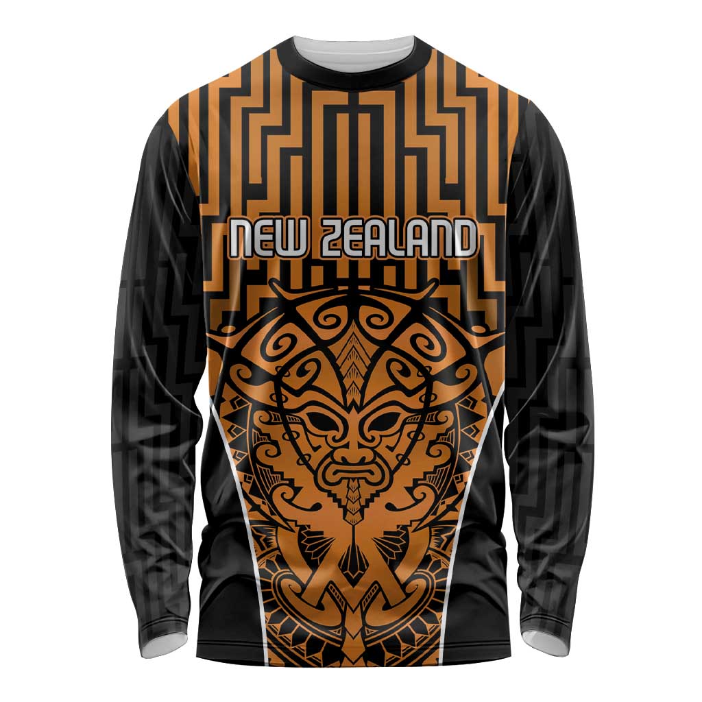 Custom Basketball New Zealand Long Sleeve Shirt Gold Maori Ta Moko Indigenous LT9 Unisex Gold - Polynesian Pride