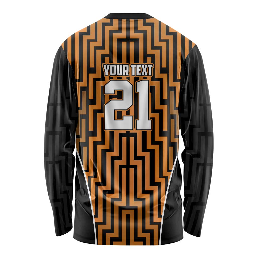 Custom Basketball New Zealand Long Sleeve Shirt Gold Maori Ta Moko Indigenous LT9 - Polynesian Pride