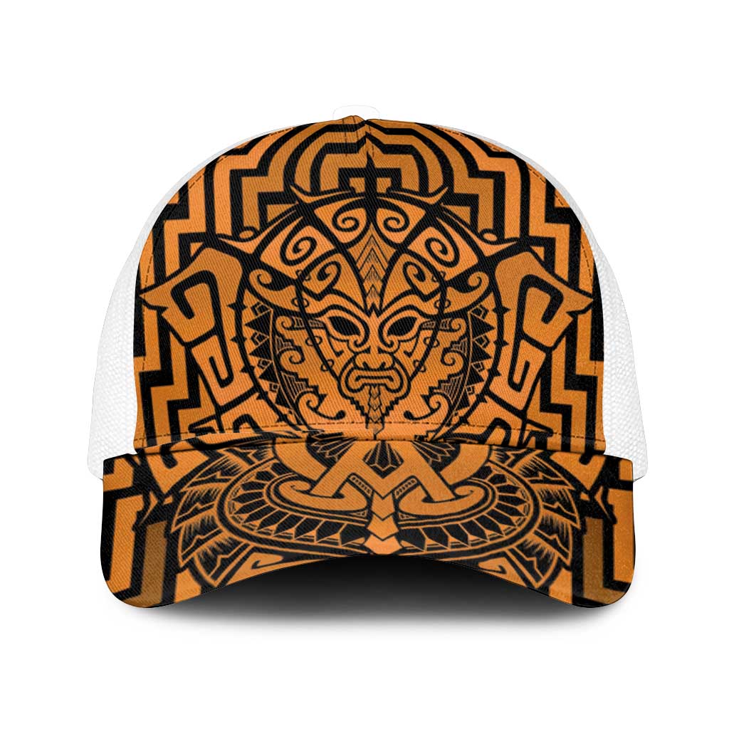 Basketball New Zealand Mesh Trucker Cap Gold Maori Ta Moko Indigenous - Polynesian Pride