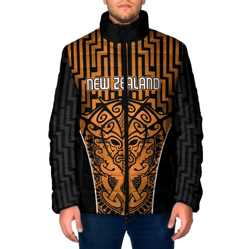 Custom Basketball New Zealand Padded Jacket Gold Maori Ta Moko Indigenous - Polynesian Pride