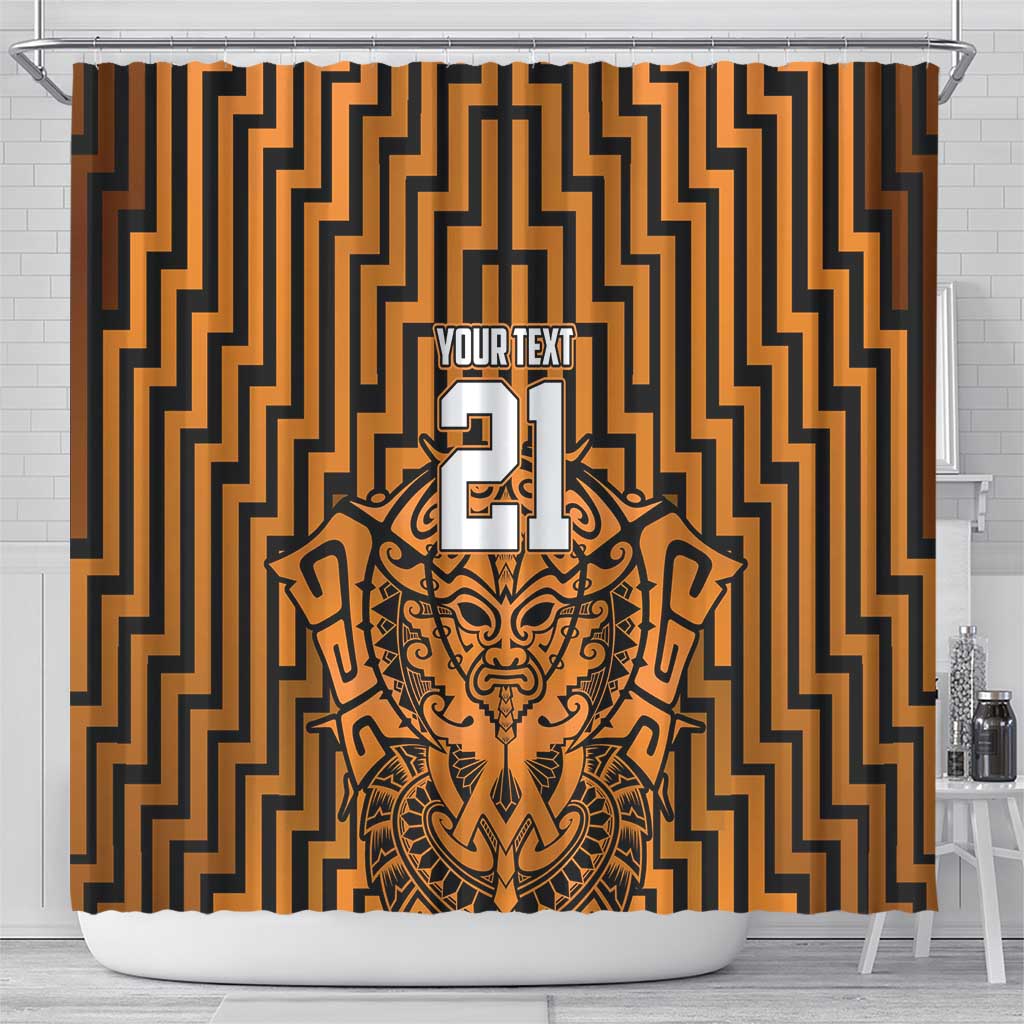 Custom Basketball New Zealand Shower Curtain Gold Maori Ta Moko Indigenous - Polynesian Pride