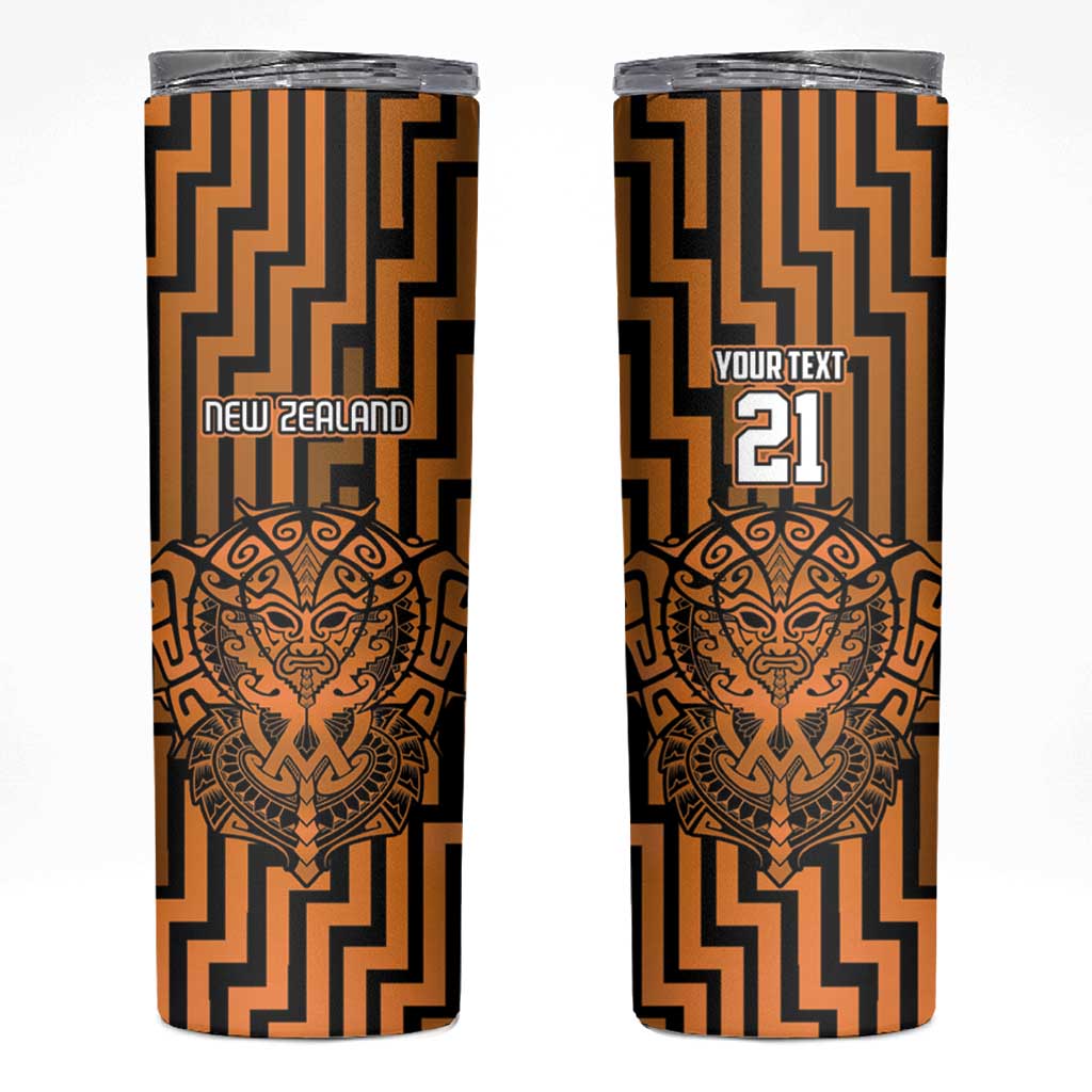 Custom Basketball New Zealand Skinny Tumbler Gold Maori Ta Moko Indigenous - Polynesian Pride