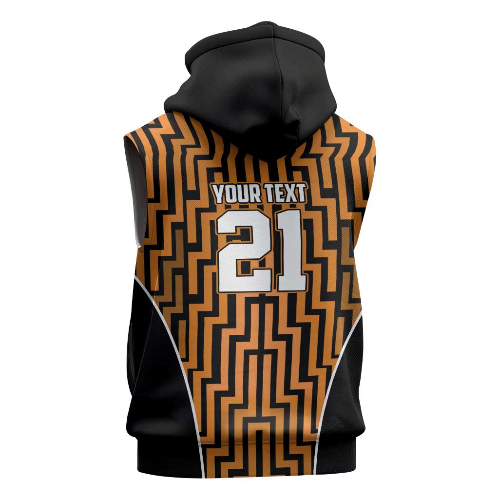 Custom Basketball New Zealand Sleeveless Hoodie Gold Maori Ta Moko Indigenous - Polynesian Pride