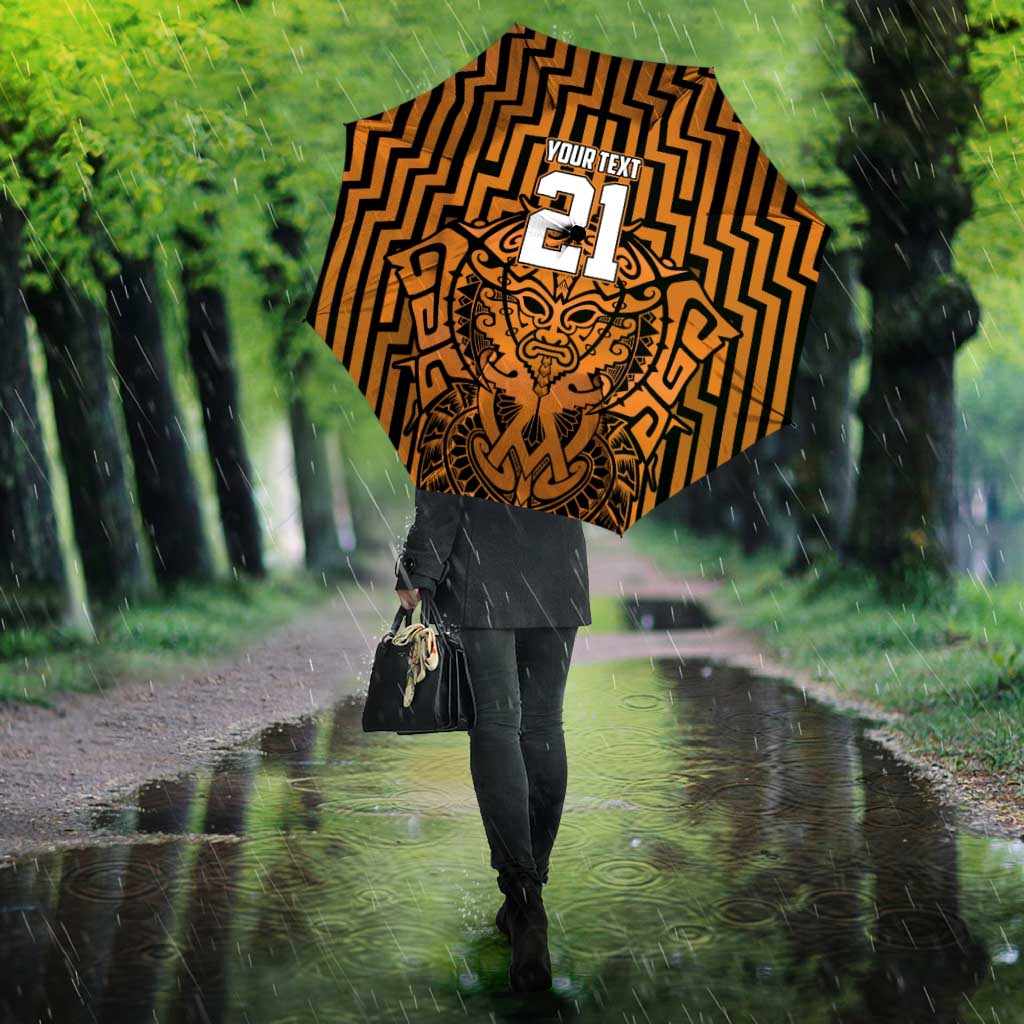 Custom Basketball New Zealand Umbrella Gold Maori Ta Moko Indigenous - Polynesian Pride