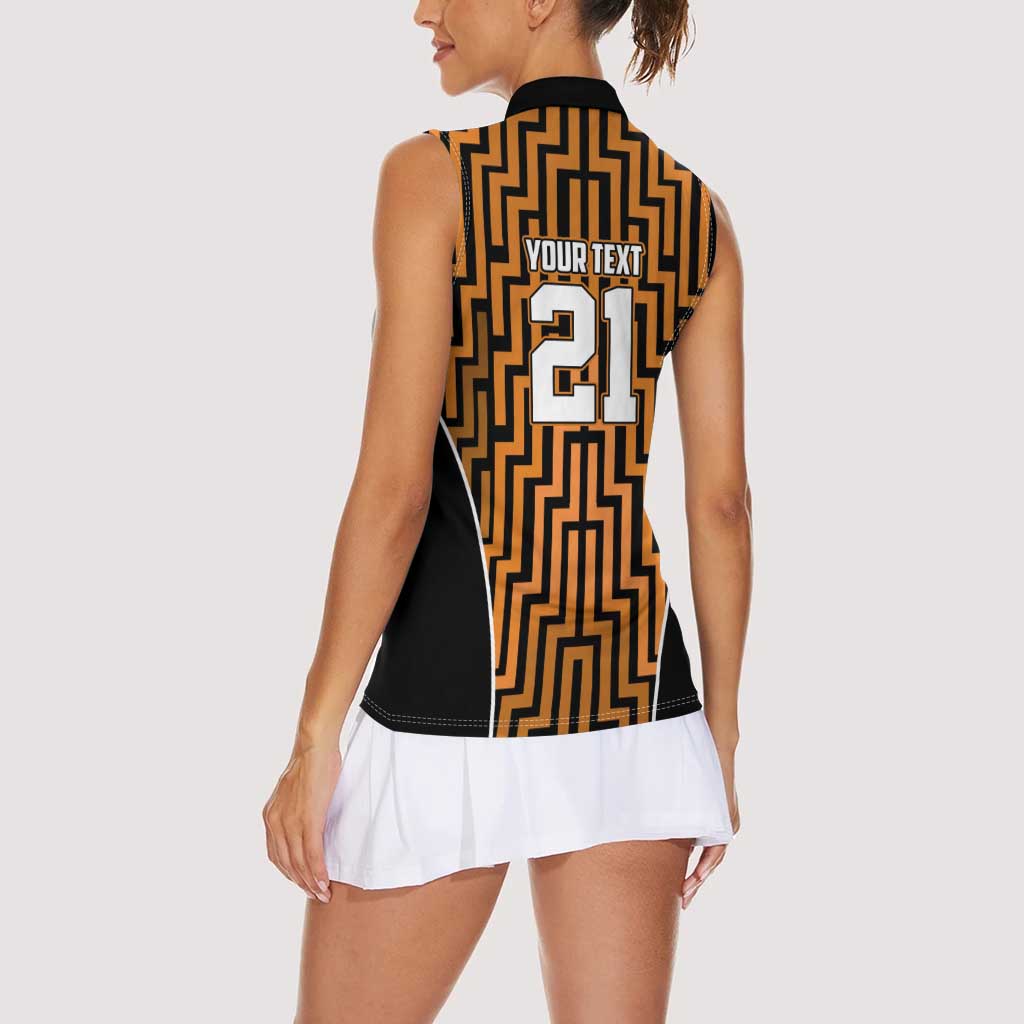 Custom Basketball New Zealand Women Sleeveless Polo Shirt Gold Maori Ta Moko Indigenous - Polynesian Pride