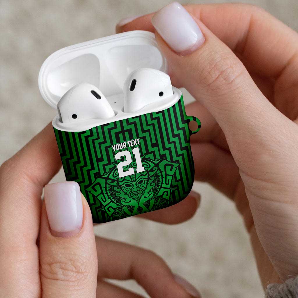 Custom Basketball New Zealand AirPods Case Green Maori Ta Moko Indigenous - Polynesian Pride