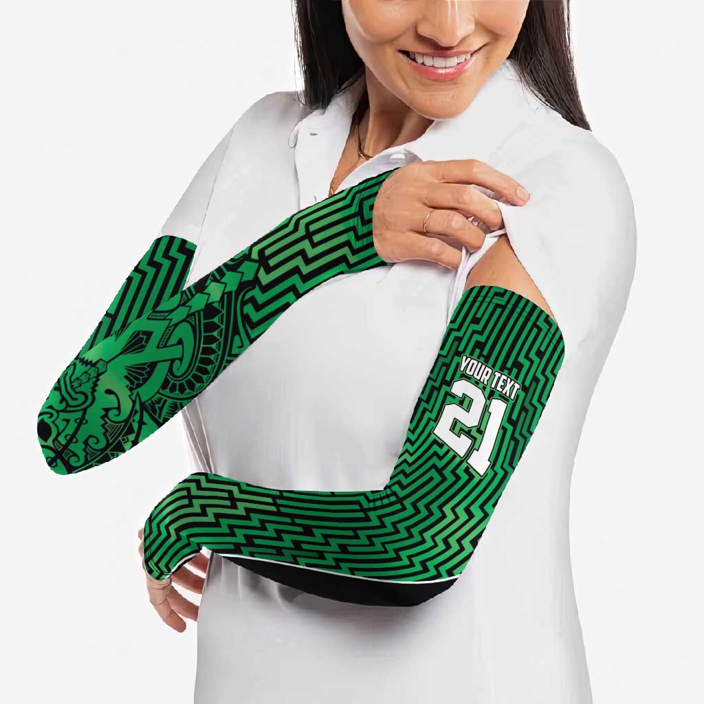 Custom Basketball New Zealand Arm Sleeves Green Maori Ta Moko Indigenous - Polynesian Pride